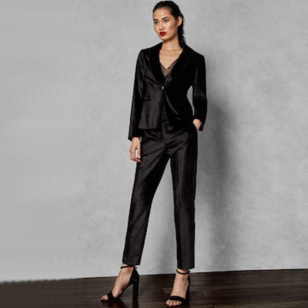 NWT Ted Baker silver grey velvet-like braided cord detail trousers